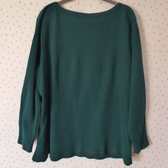 Quacker Factory Top 1X Green Waffle Knit Thermal Reindeer Holiday Bling - Picture 2 of 10